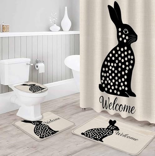 Easter Bunny Bathroom Set for Home Soft Waterproof Machine Washable Durable Cozy