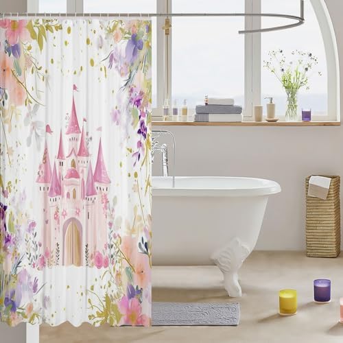 Stylish Pink Castle Kids Bathroom Curtain