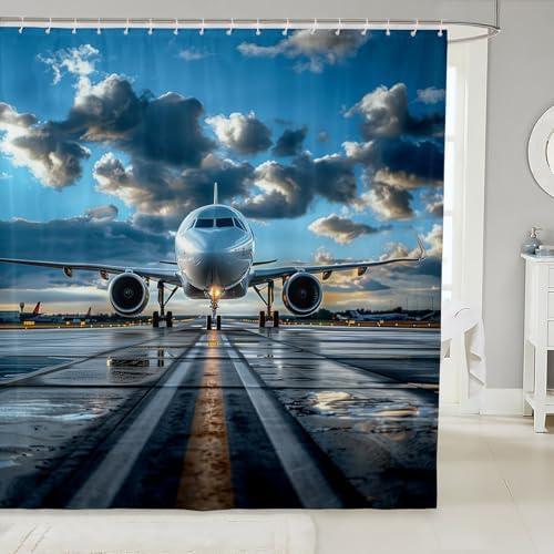 Jejeloiu Kids Aircraft Shower Curtain Set