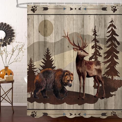 Rustic Cabin Shower Curtain with Hooks