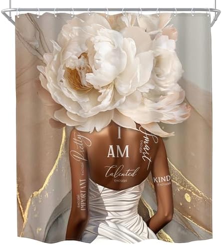MESHELLY Pink Floral Marble Shower Curtain Set with 12 Hooks