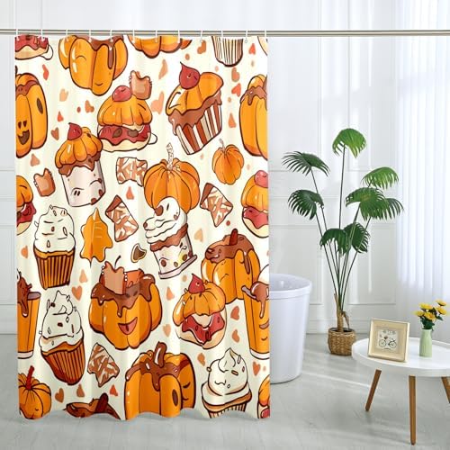 Cream Fall Food Shower Curtain Set Autumn Retro Cake shower curtain 72x72 inches