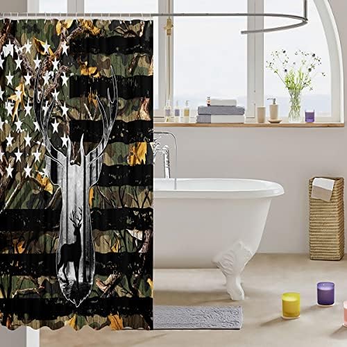 Manfei Deer Antler Silhouette Kids Shower Curtains Camo American Flag