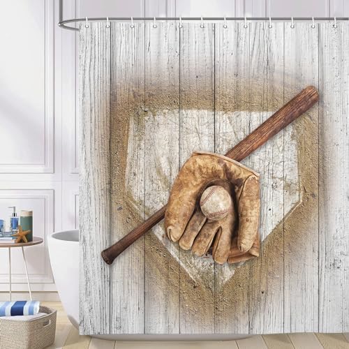 JAWO Baseball Shower Curtain Set with 12 Hooks
