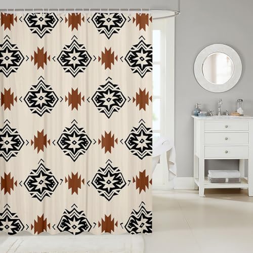 7jeloiu Striped Boho Bath Curtain 72x84 Southwestern Geometric Design