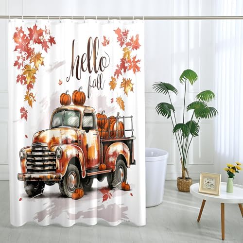 Fall Kawaii Truck Shower Curtain Set 72x72 Autumn Cartoon for the bathroom