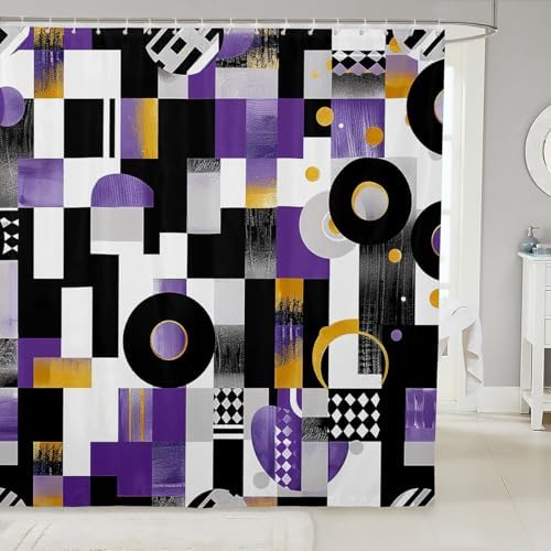 Manfei Geometric Shower Curtain with 12 Hooks