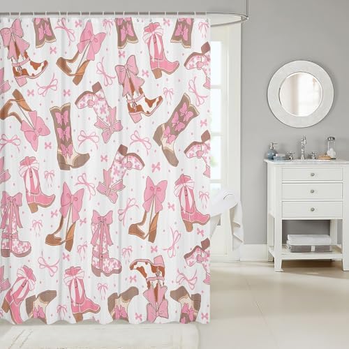 Feelyou Pink Western Bath Curtain Cowgirl Cowboy Boots