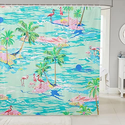 Manfei Pink Flamingo Kids Bathroom Curtain Set