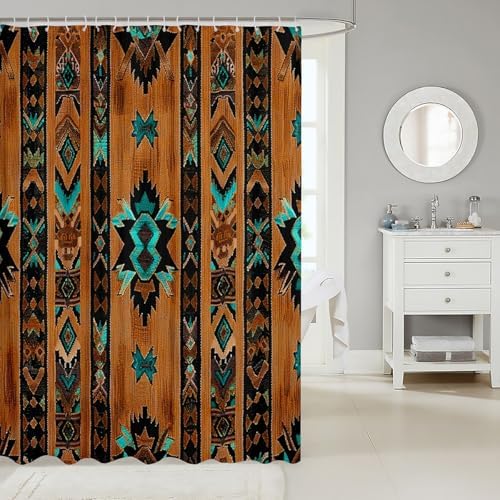 Feelyou Brown Southwestern Geometric Shower Curtain Set