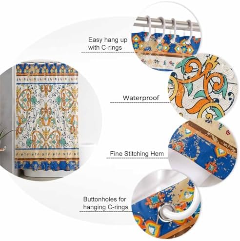 Bath Time Beauty - Boho Geometric Shower Curtain Rug Set Waterfall Print 66x72
