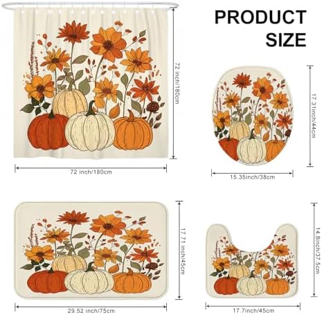 4PCS Fall Cream Pumpkin Shower Curtain Set