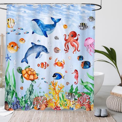 Under The Sea tropical fish shower curtain for kids