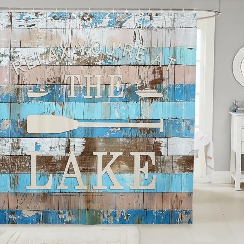 Manfei Kids Lake Camper Shower Curtain Set Waterproof Rustic Style