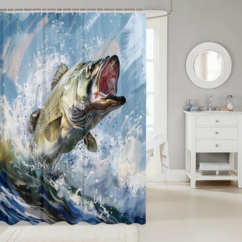 Manfei Bass Fish Kids Shower Curtains Stylish Kids Bath_door