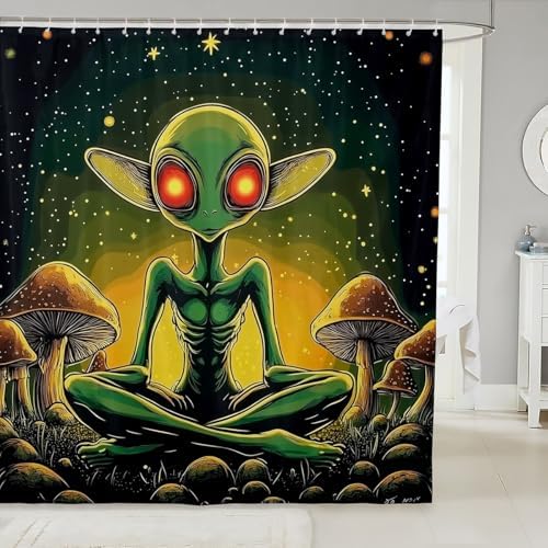 JEJELOIU Alien Bath Curtain Geometric Pattern for Kids