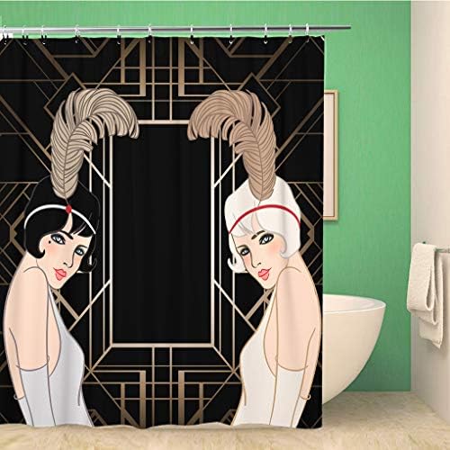 Rouihot Retro 1920s shower curtain set with hooks 72x78-inch waterproof polyester