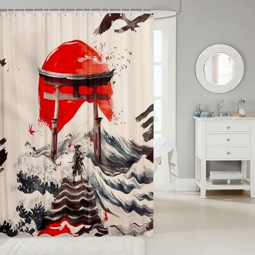 Jejeloiu Japanese Traditional Pattern Samurai Bath Curtain 72x78 inches