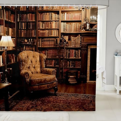 Vintage Bookshelf Shower Curtain