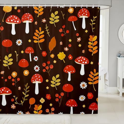 Feelyou Mushroom Shower Curtain Set 72x72 Boho Brown