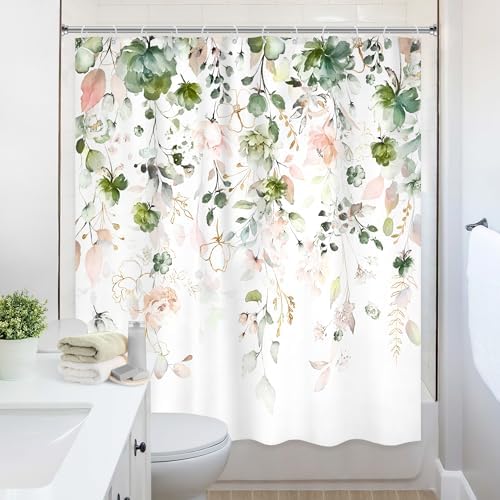 Summer Green Pink Floral Shower Curtain