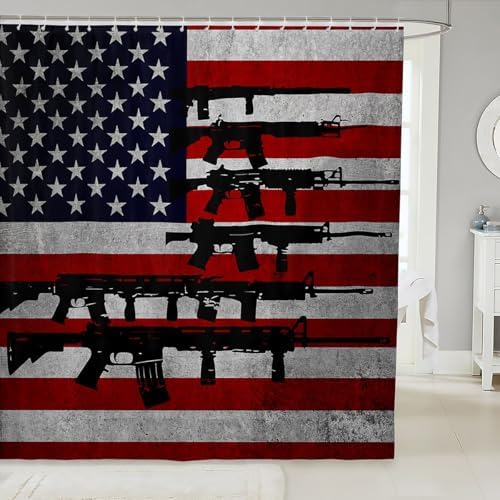 Hot American Flag Bath Curtain 84L x 72W - 72x72 Set