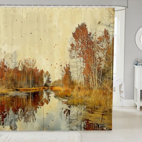 Feelyou Autumn Scenery Bath Curtain Set 72x72 for Home Bathroom