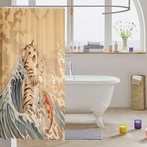 Perfect for Kids Kawaii Cat Bath Curtain 72x84 Waterproof