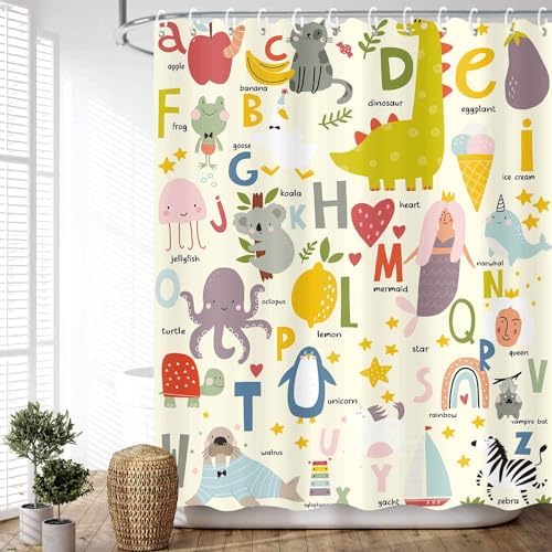JAWO Kids ABC Learning Shower Curtain Set