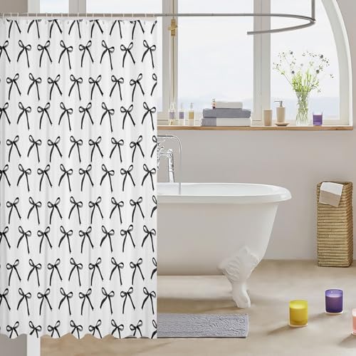 72 Cartoon Bowknot Shower Curtains Set 12 Hooks