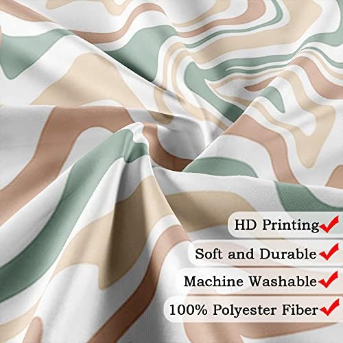 Aesthetic 70sAbstract Wavy Swirl Fabric Shower Curtain for Bathroom Retro Bohemian Style