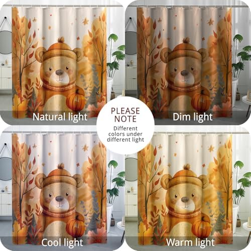 Fall Pumpkin Bear Shower Curtain Autumn Kawaii Bath Decor