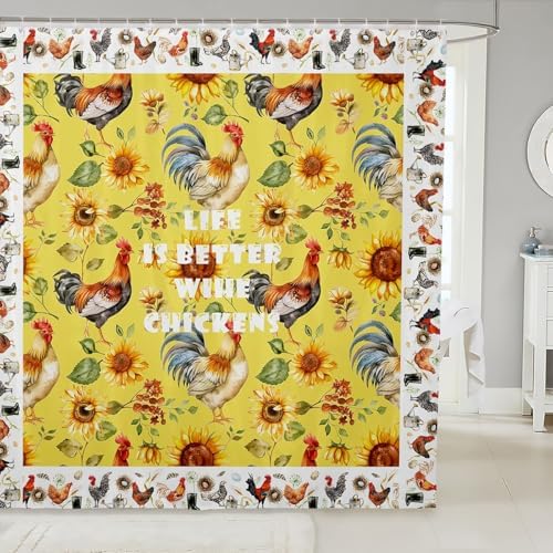 Feelyou Cute Chicken Bath Curtain Set for Kids Adults 72x72