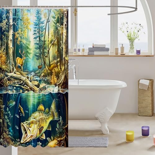 Feelyou Bass Fish Show Shower Curtain 72x78 Unique Fun