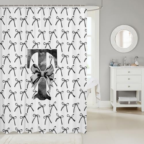 Manfei Cartoon Bowknot Kids Shower Curtain Set 72x72 Black Bow Tie Design