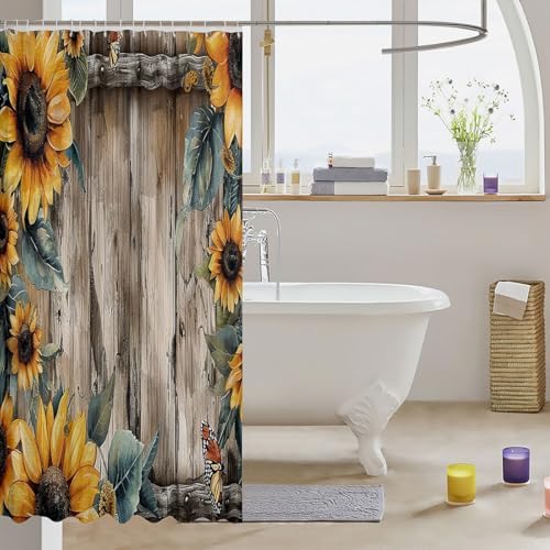 Feelyou Farmhouse 72x72 Sunflower Shower Curtain Set for Kids Adults