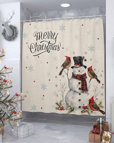 Anzona Beige Christmas Snowman Waterproof Shower Curtain