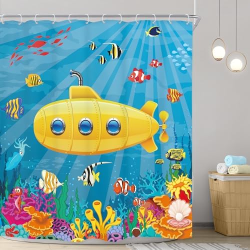 Riyidecor Kids Cartoon Shower Curtain Set