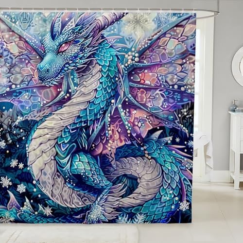 Manfei Dragon Kids Shower Curtain Set Blue Flying Dragon