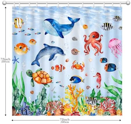 Under The Sea tropical fish shower curtain for kids