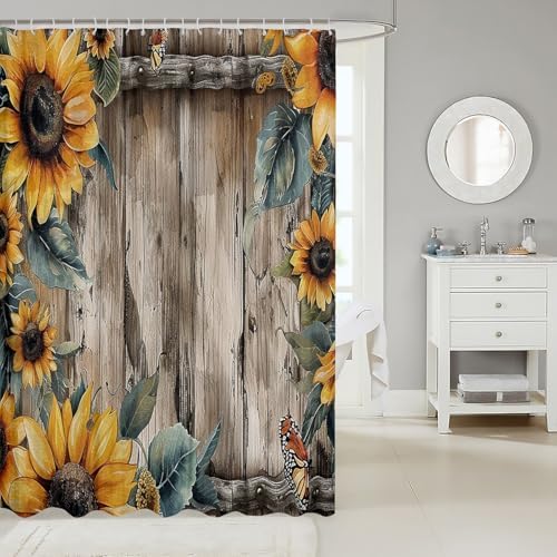 Feelyou Farmhouse 72x72 Sunflower Shower Curtain Set for Kids Adults