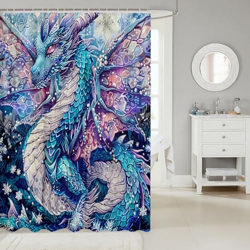 Manfei Dragon Kids Shower Curtain Set Blue Flying Dragon