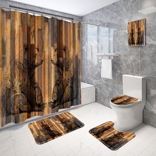 72x72 inch Boys Bear Bathroom Set with Rugs Mat More
