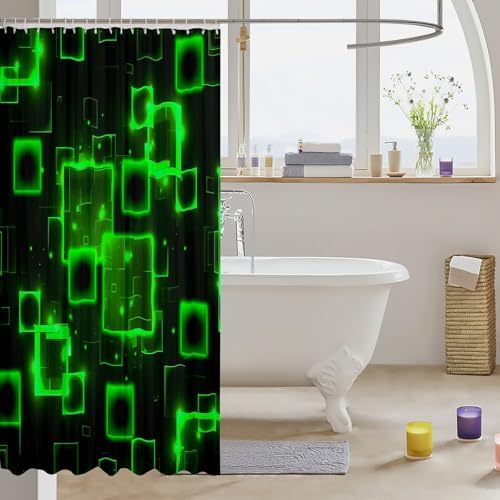 Feelyou Geometric Green Black Bath Curtain Kids Abstract Bathroom Accessory