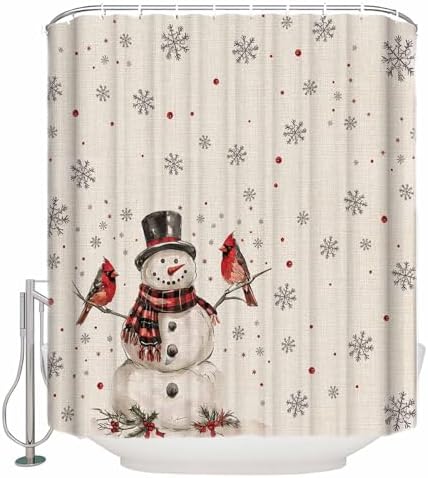 JasmineM Christmas Snowman Snowflake Shower Curtain Set