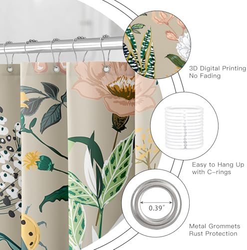 Beige-Pink Boho Floral Shower Curtain Fresh Breeze in Your Bathroom