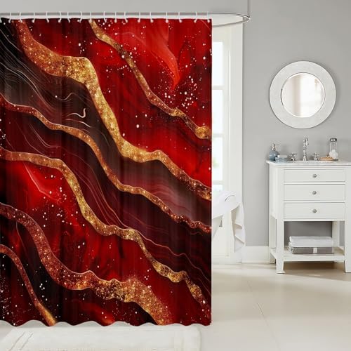 Marble Print Waterfall Shower Curtain