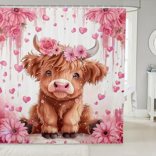 Jejeloiu Cute Highland Cow Shower Curtain Set 1