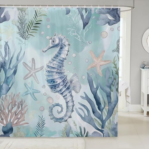 Seahorse Bath Curtain Set Ocean Marine Kids Decor