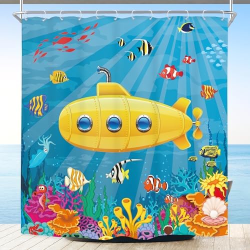 Riyidecor Kids Cartoon Shower Curtain Set
